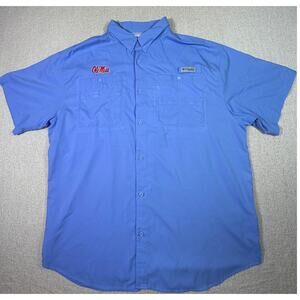 Columbia Men's 2XL Blue Short Sleeve Button Front Vented Fishing Shirt Ole Miss